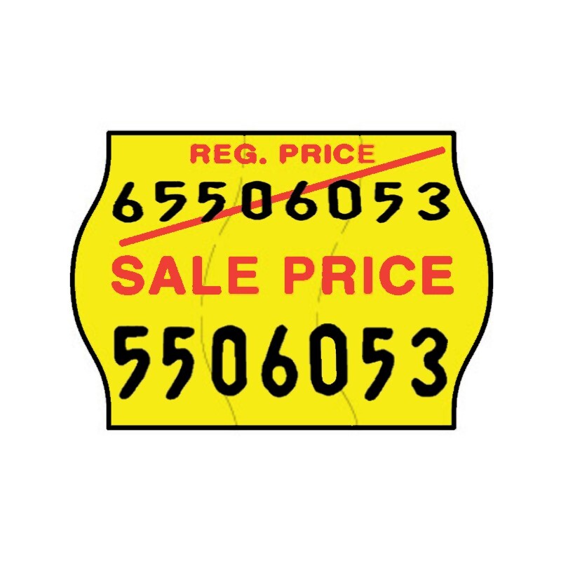 22x16mm Meto Fluoro Yellow REGULAR and SALE Price Permanent Labels, Tamper Proof - 20,000 Labels Per Pack